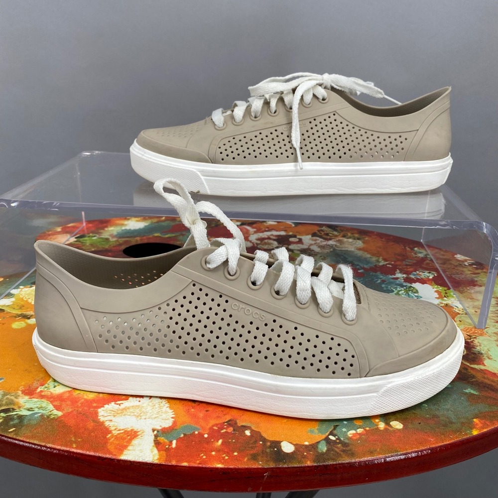 Crocs CitiLane Roka Womens 11 Khaki Tan Perforated Lace Up Sneakers 204884 shoes